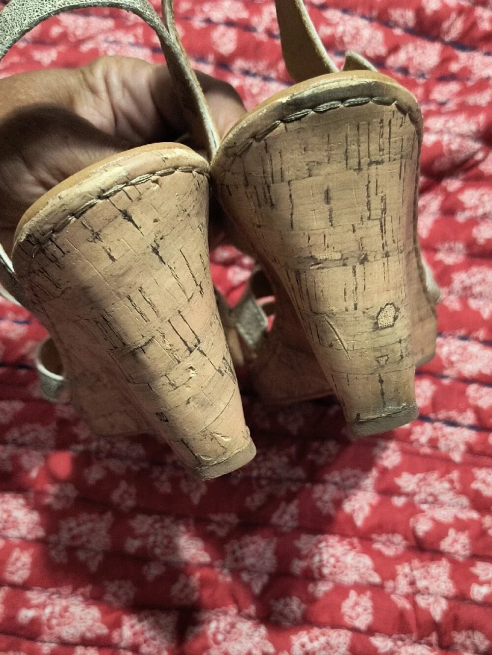 b.o.c. Metallic Gold Floral Cork Wedge Sandals